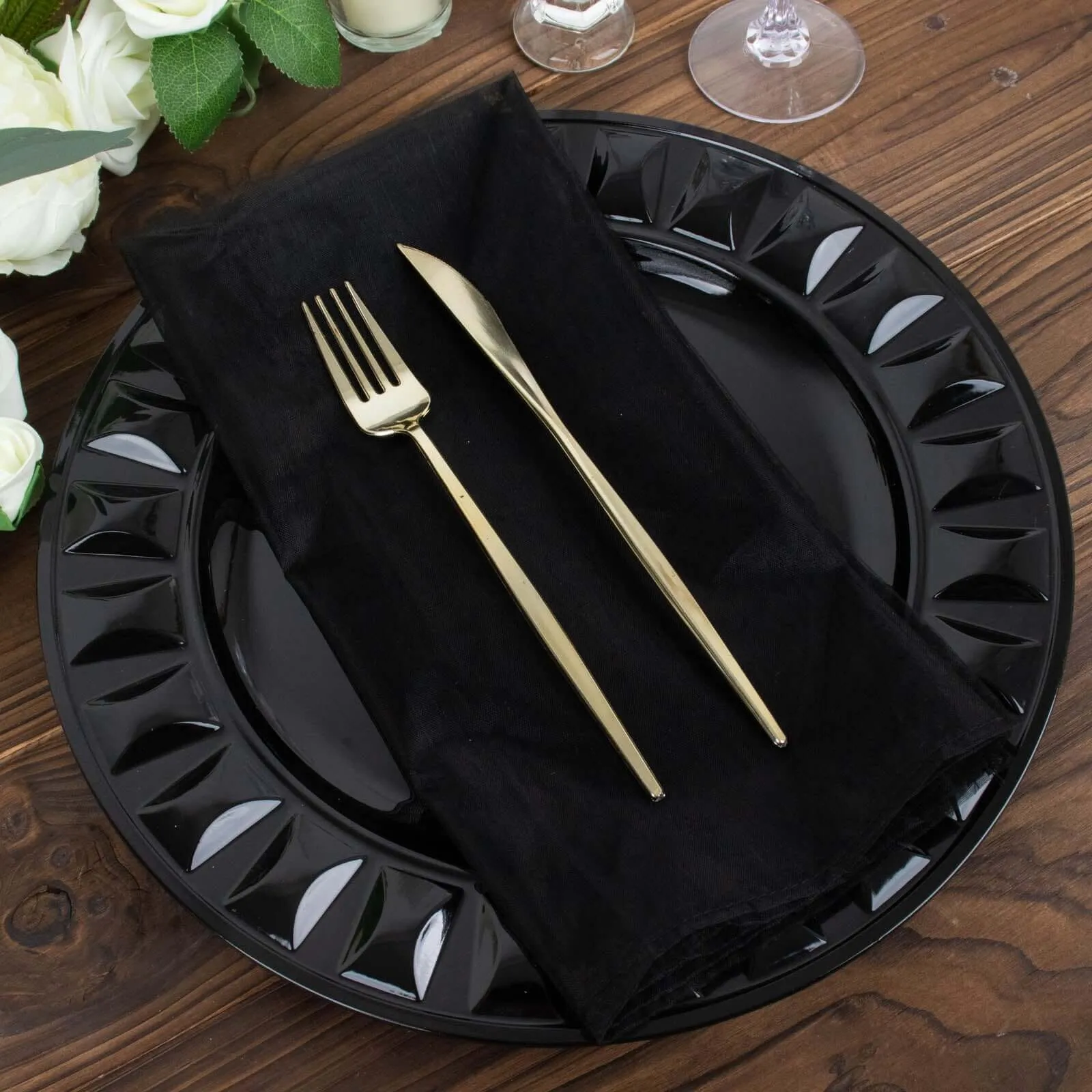 10 Pack Black Sheer Organza Decorative Dinner Table Napkins - 23"x23"