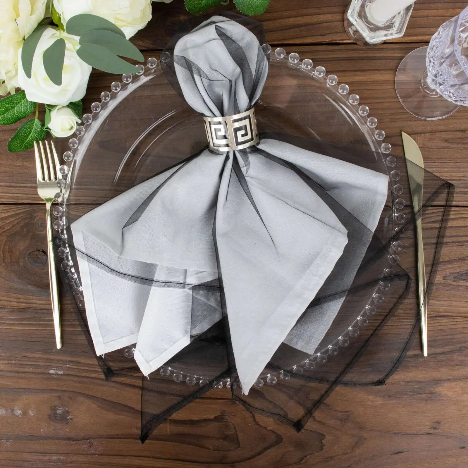 10 Pack Black Sheer Organza Decorative Dinner Table Napkins - 23"x23"