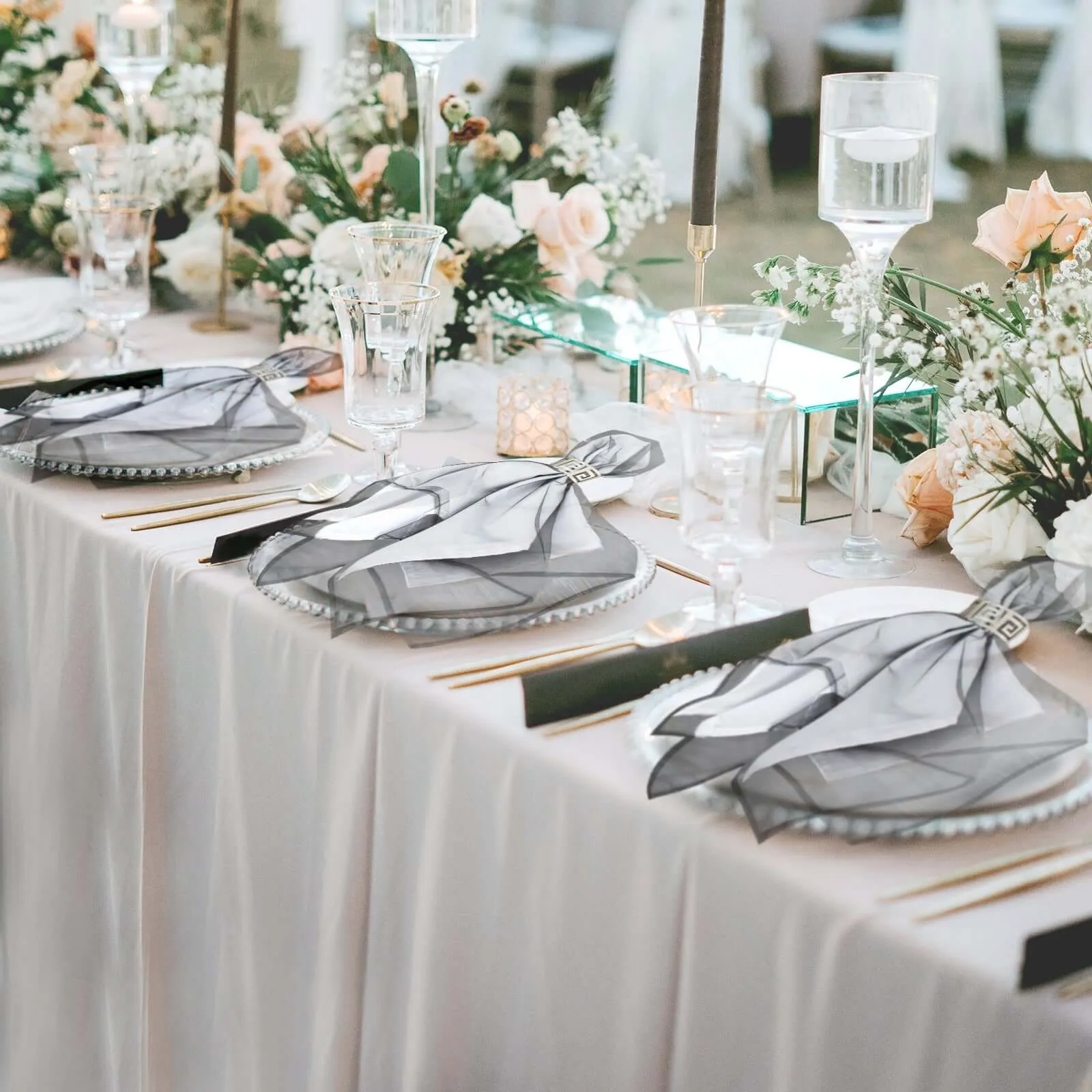 10 Pack Black Sheer Organza Decorative Dinner Table Napkins - 23"x23"