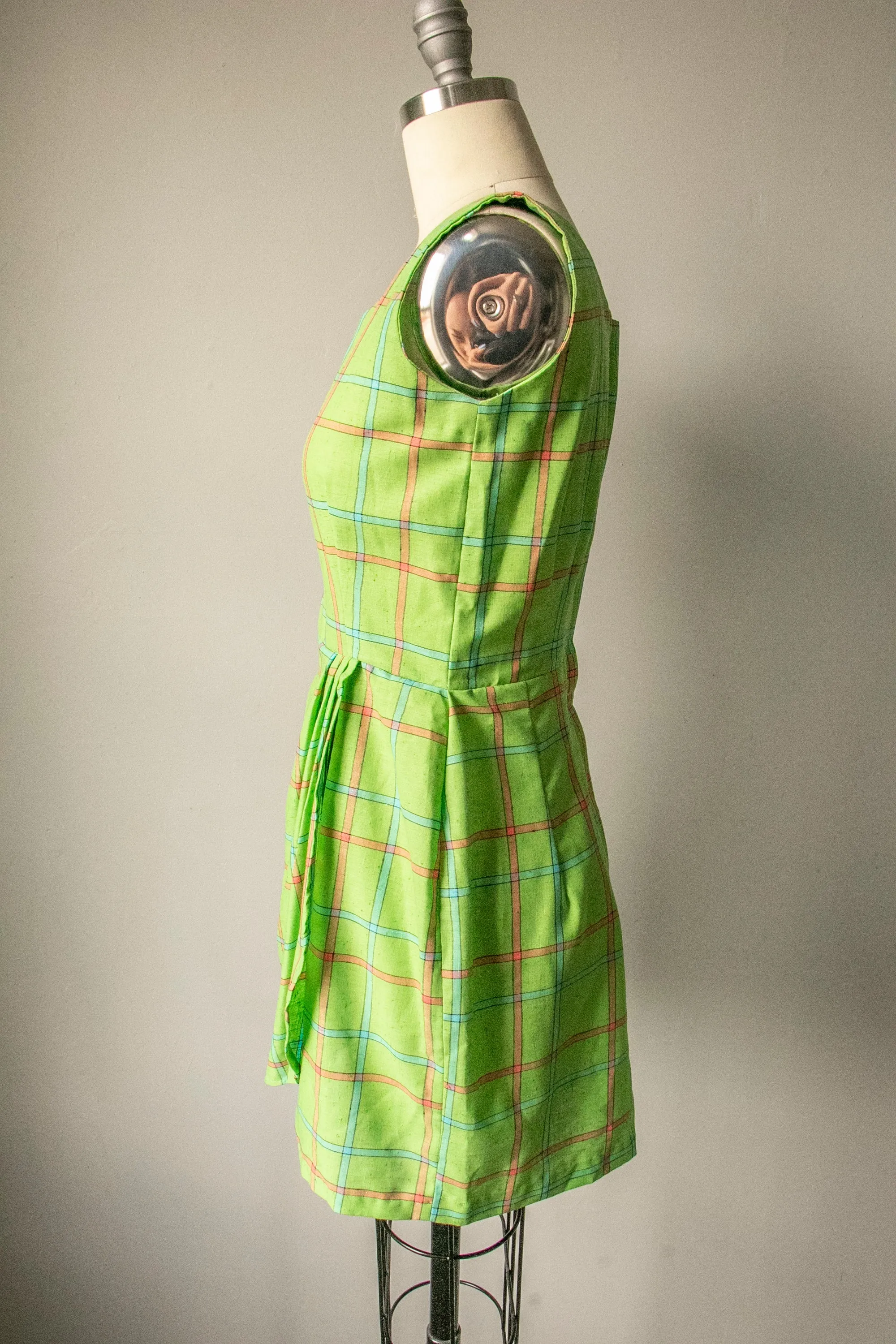 1960s Mini Dress Cotton Plaid S