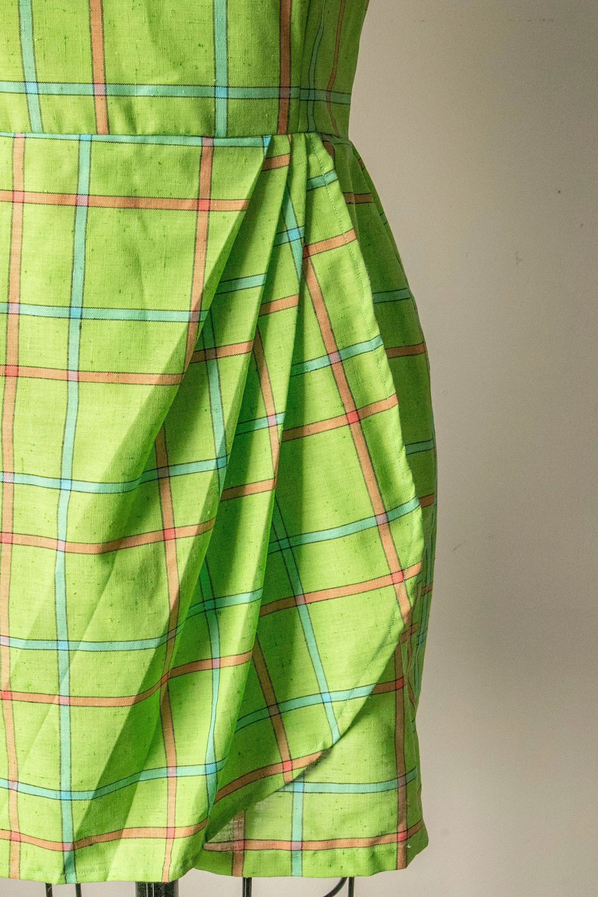1960s Mini Dress Cotton Plaid S