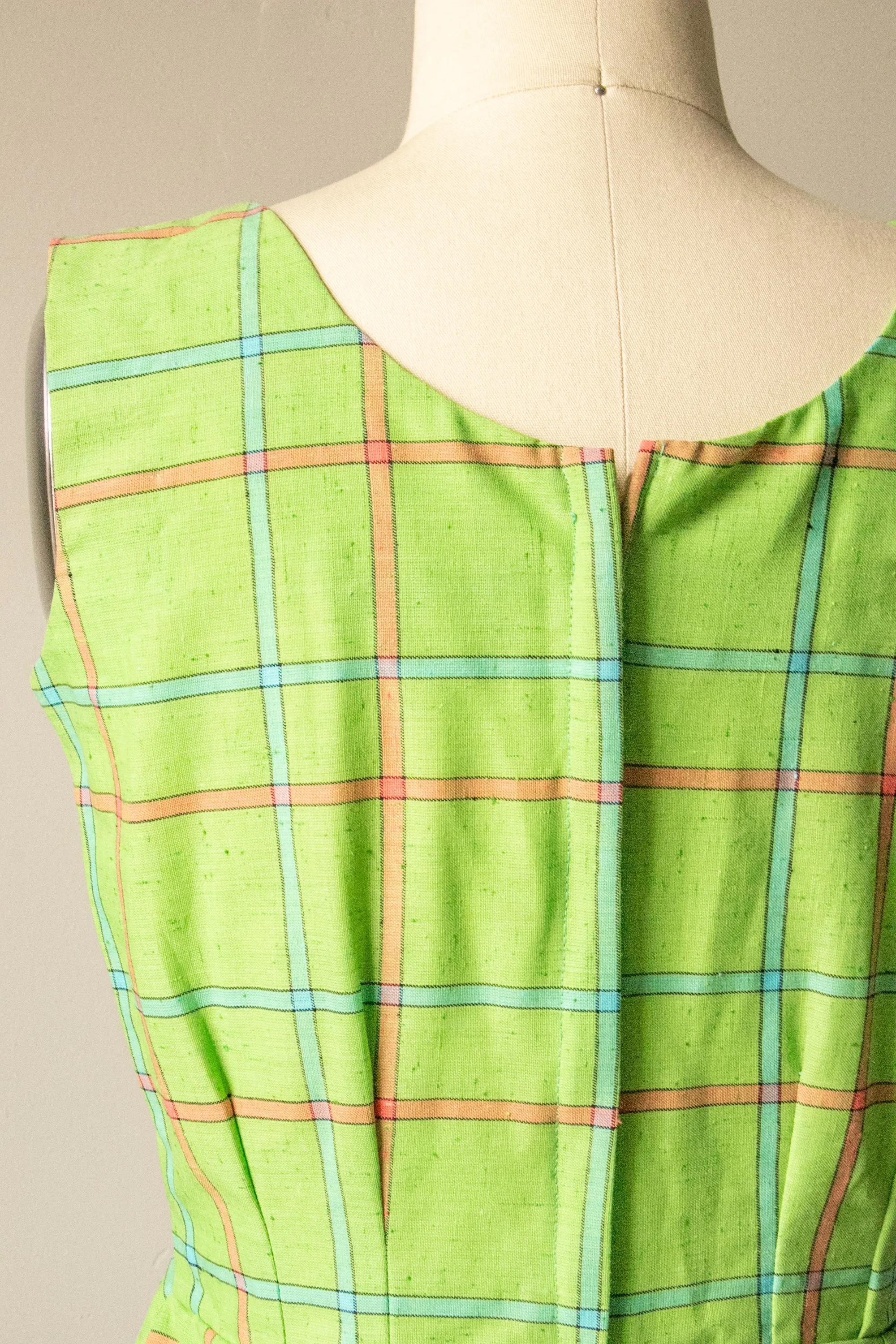 1960s Mini Dress Cotton Plaid S