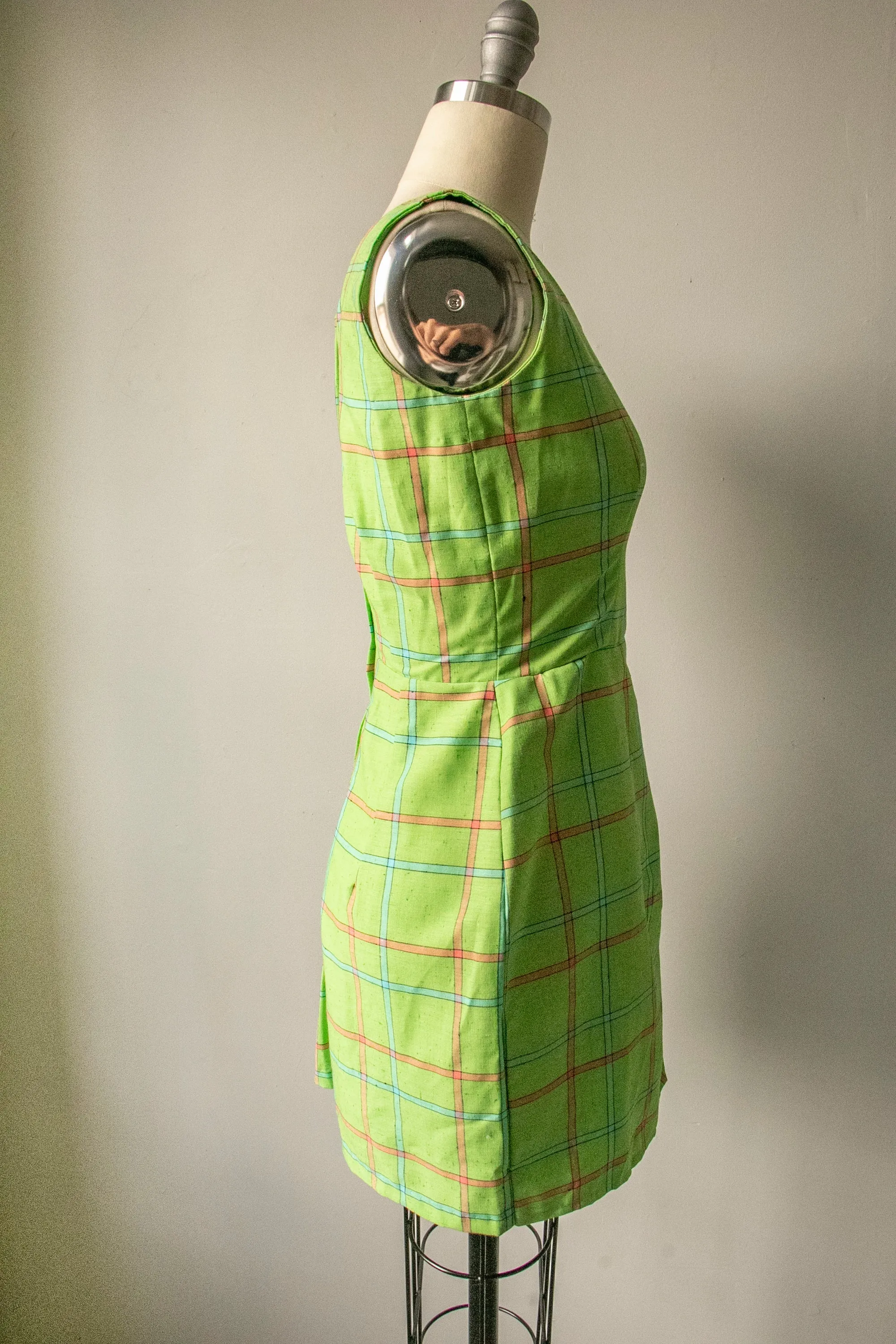 1960s Mini Dress Cotton Plaid S