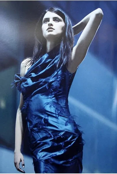 1999 Christian Dior by Galliano Sapphire Blue Eyelash Silk Bias-Cut Gown
