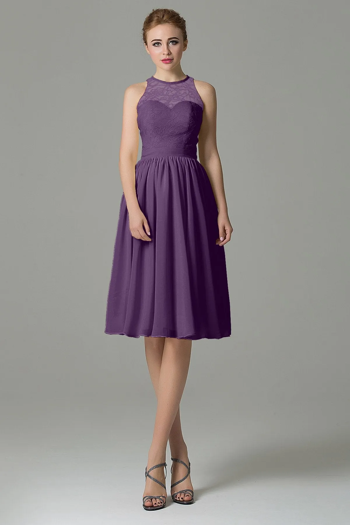 A-Line Knee Length Lace Short Bridesmaid Dress COZK16003