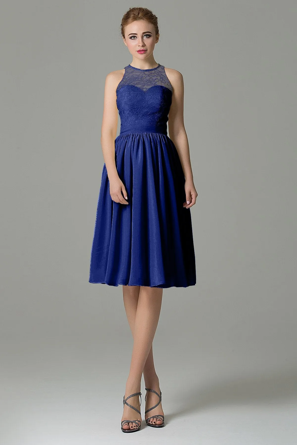 A-Line Knee Length Lace Short Bridesmaid Dress COZK16003