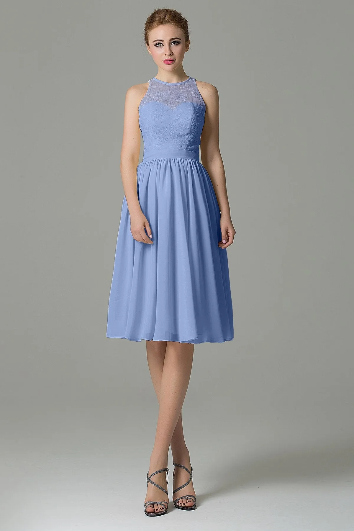 A-Line Knee Length Lace Short Bridesmaid Dress COZK16003