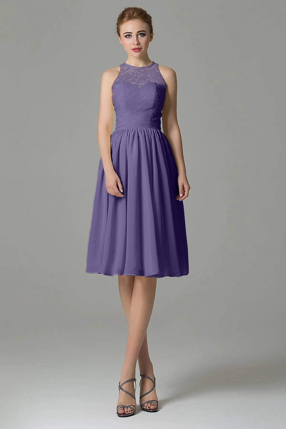 A-Line Knee Length Lace Short Bridesmaid Dress COZK16003