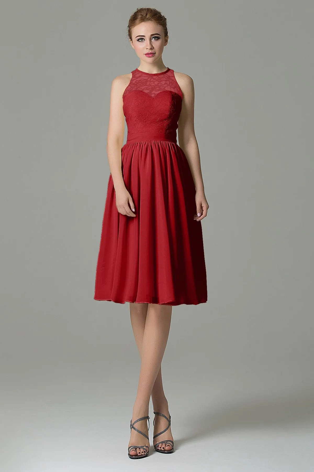 A-Line Knee Length Lace Short Bridesmaid Dress COZK16003