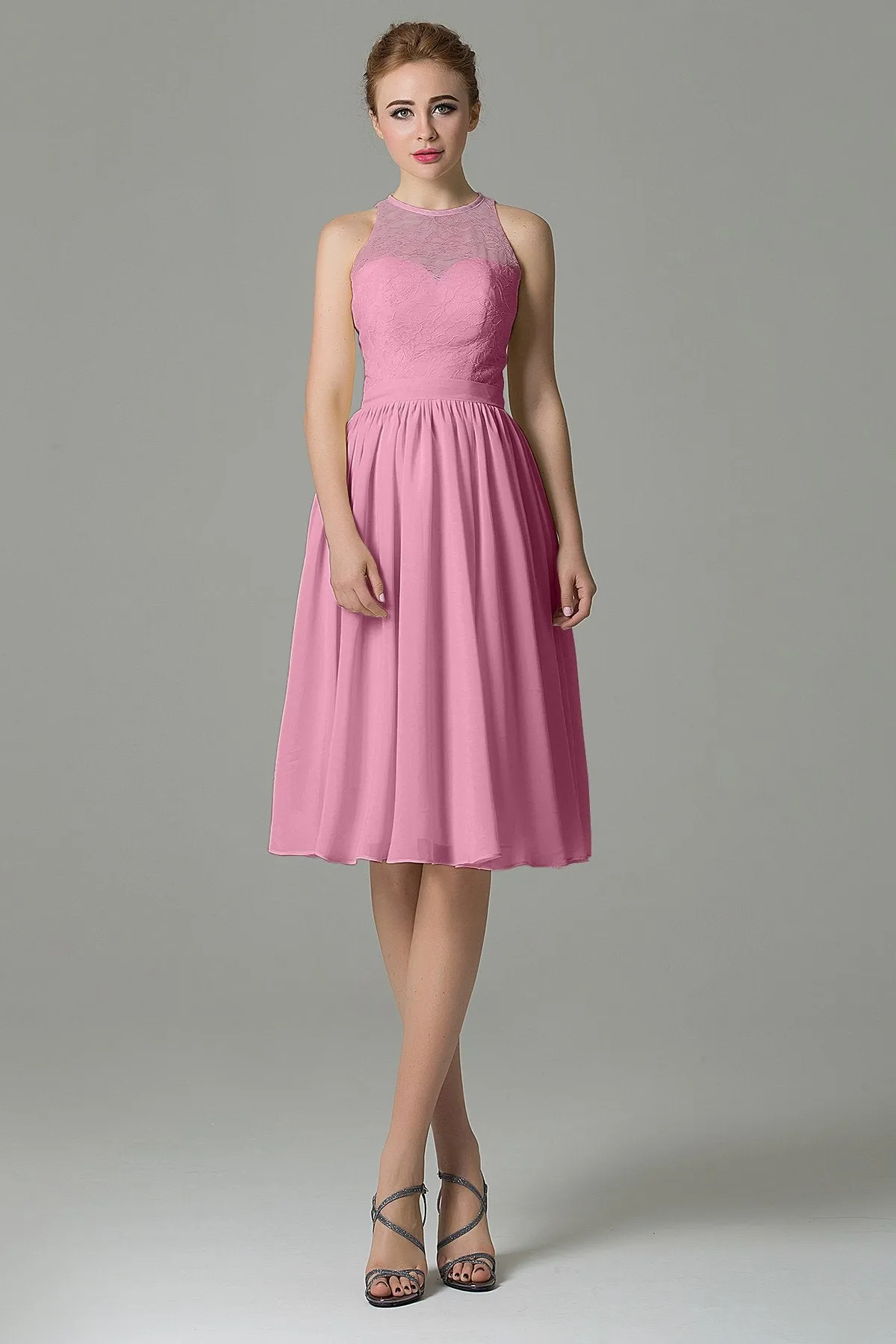 A-Line Knee Length Lace Short Bridesmaid Dress COZK16003