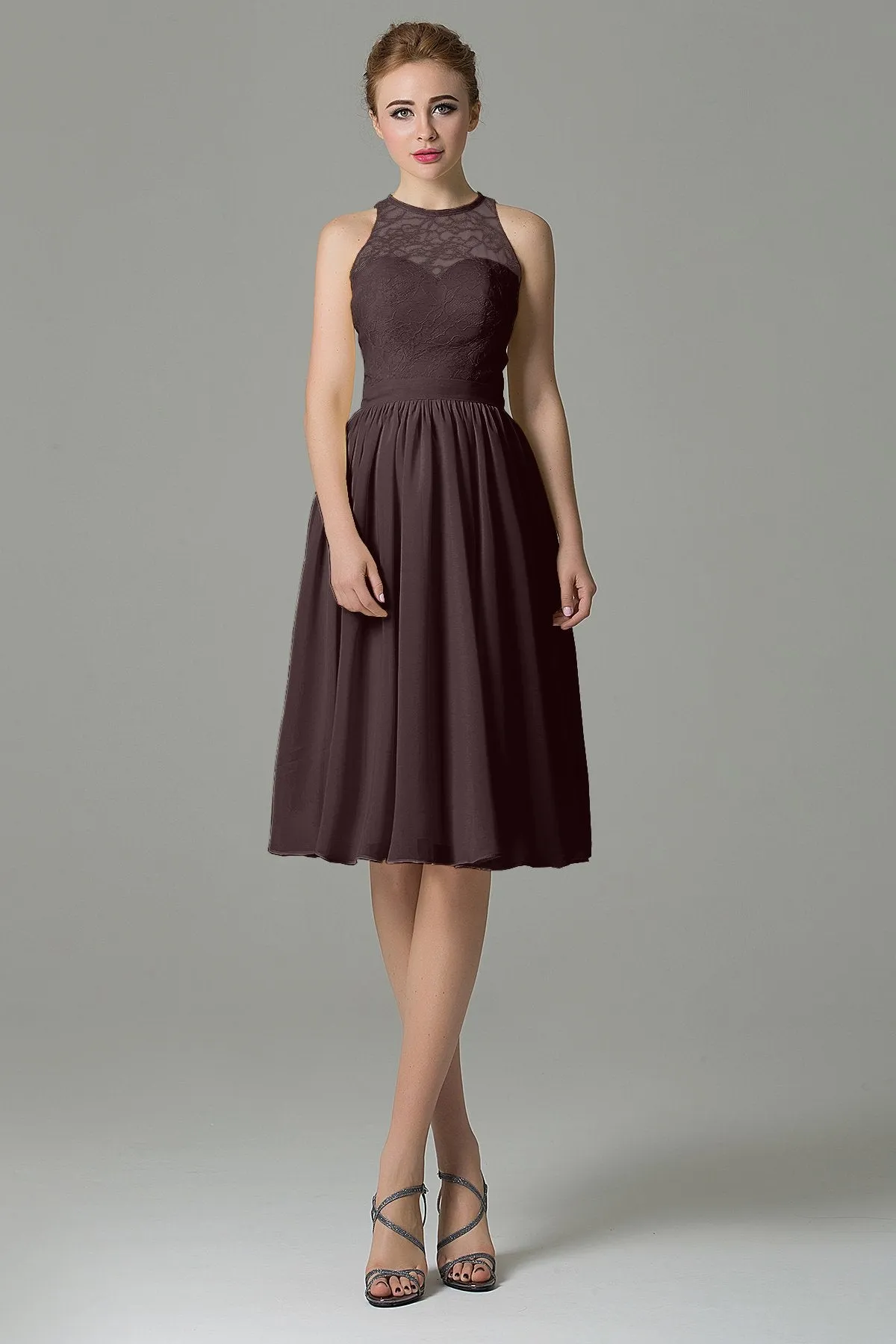 A-Line Knee Length Lace Short Bridesmaid Dress COZK16003