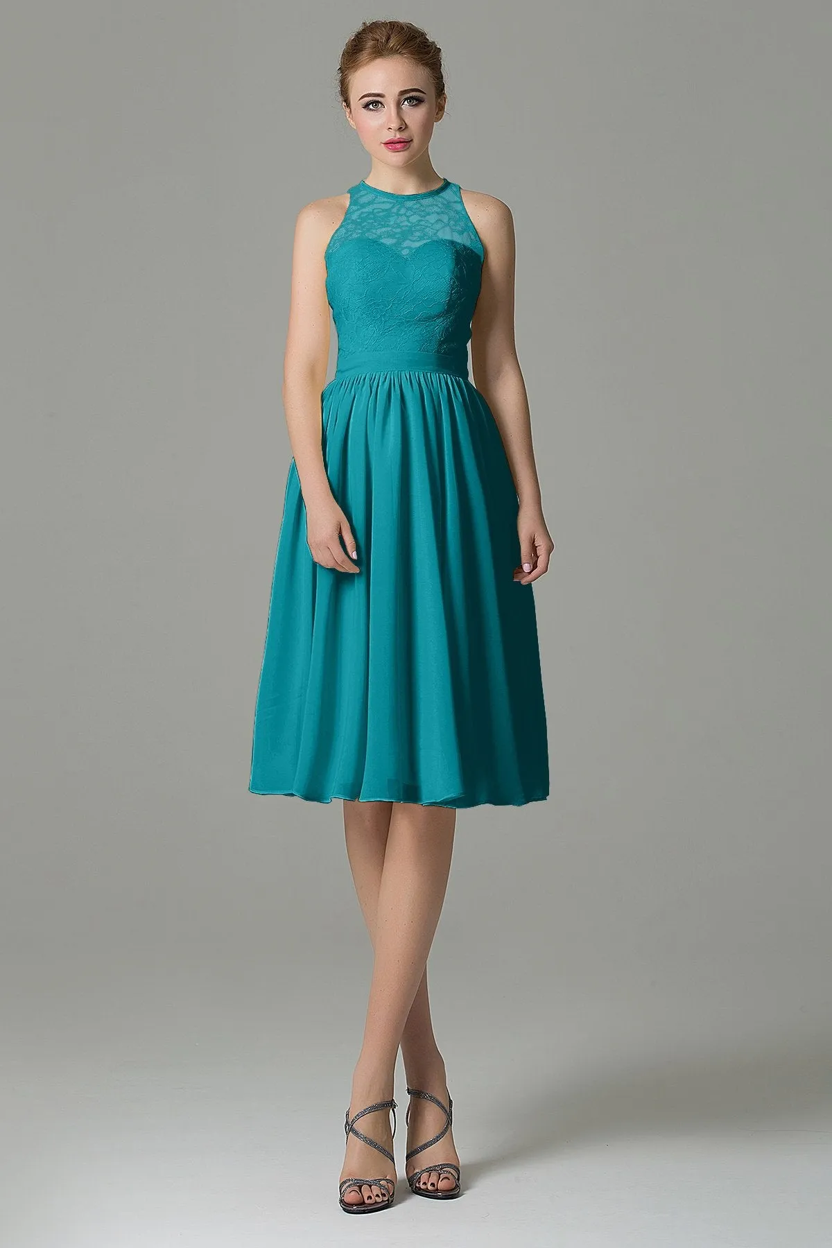 A-Line Knee Length Lace Short Bridesmaid Dress COZK16003