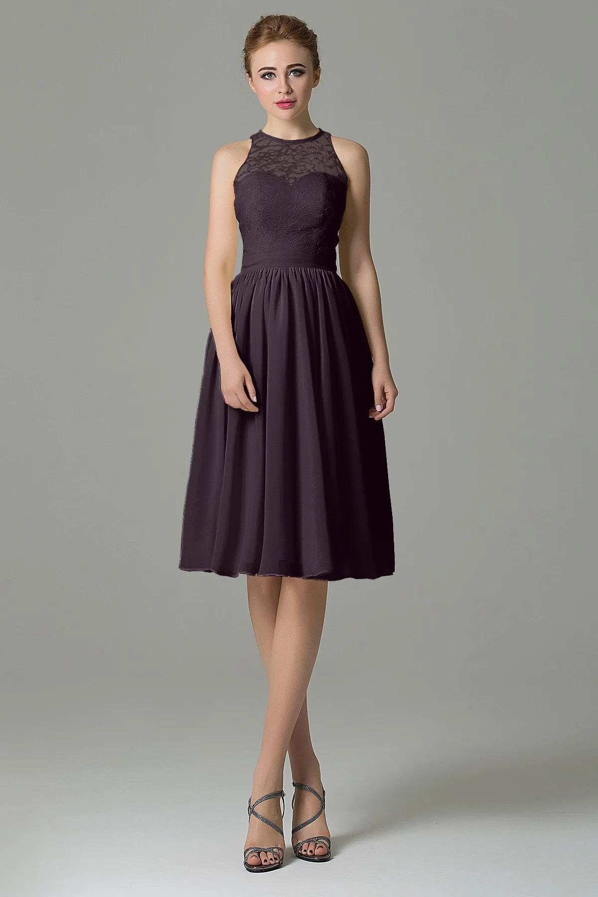A-Line Knee Length Lace Short Bridesmaid Dress COZK16003