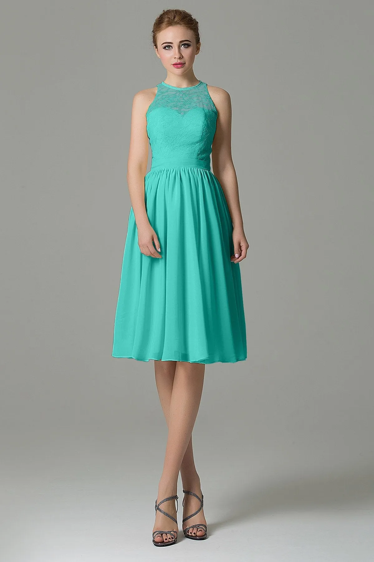 A-Line Knee Length Lace Short Bridesmaid Dress COZK16003