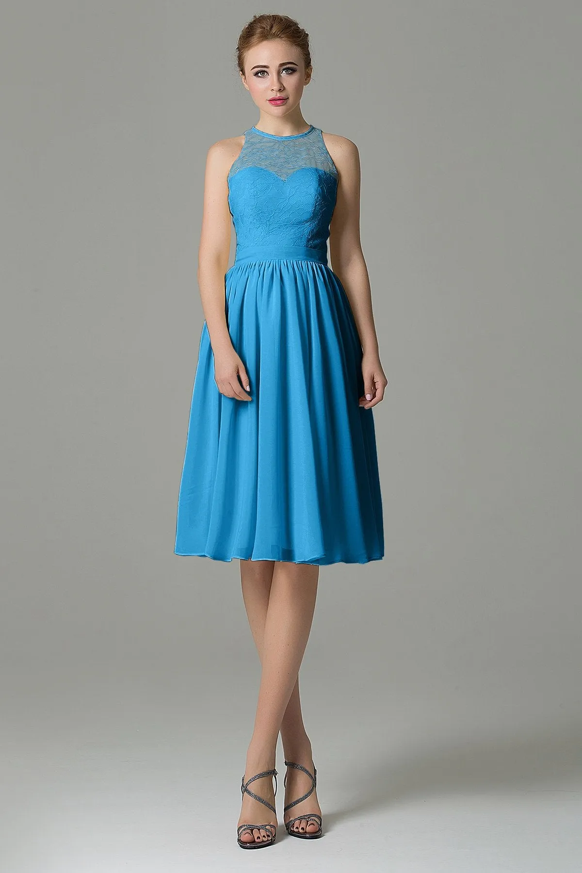 A-Line Knee Length Lace Short Bridesmaid Dress COZK16003