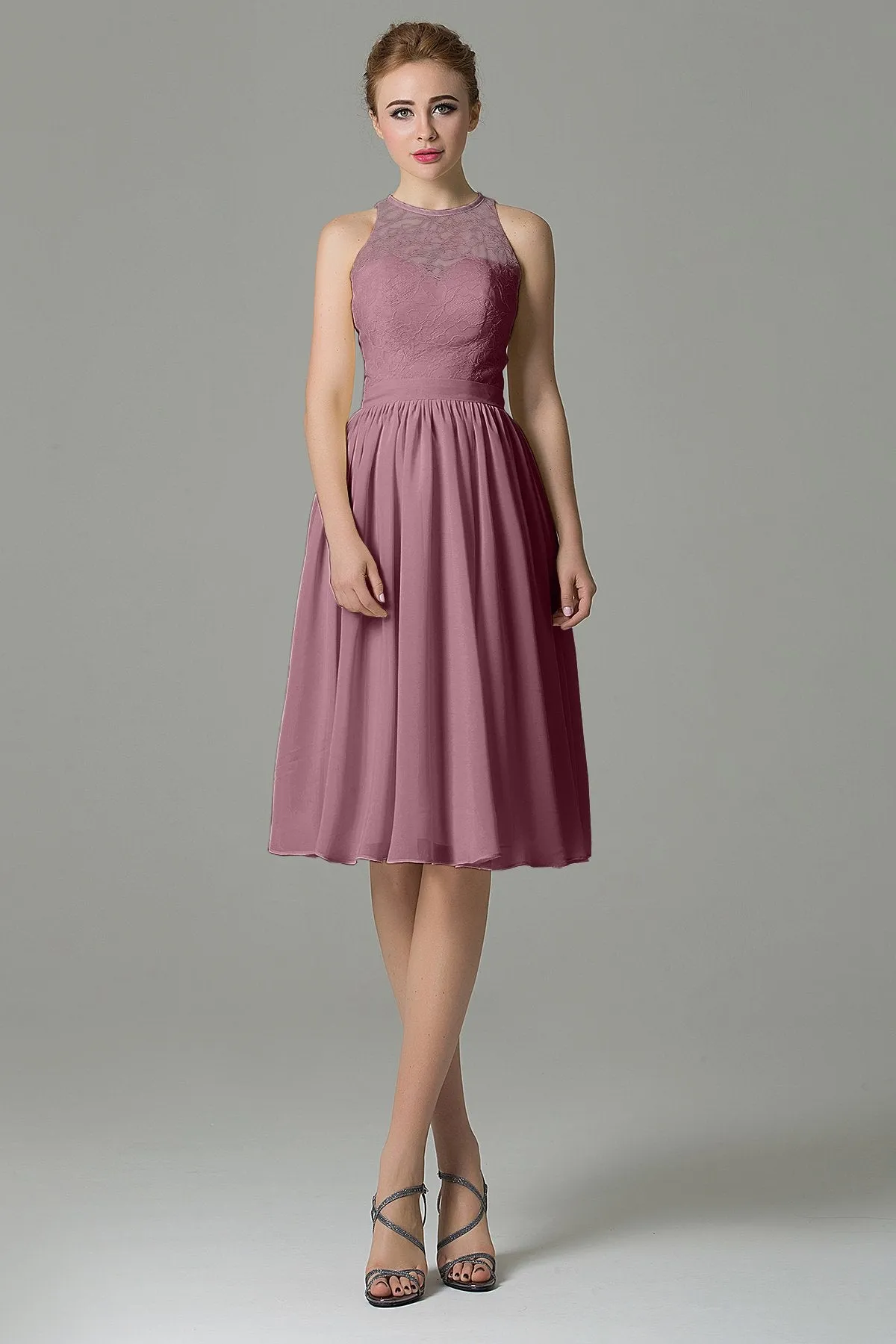 A-Line Knee Length Lace Short Bridesmaid Dress COZK16003