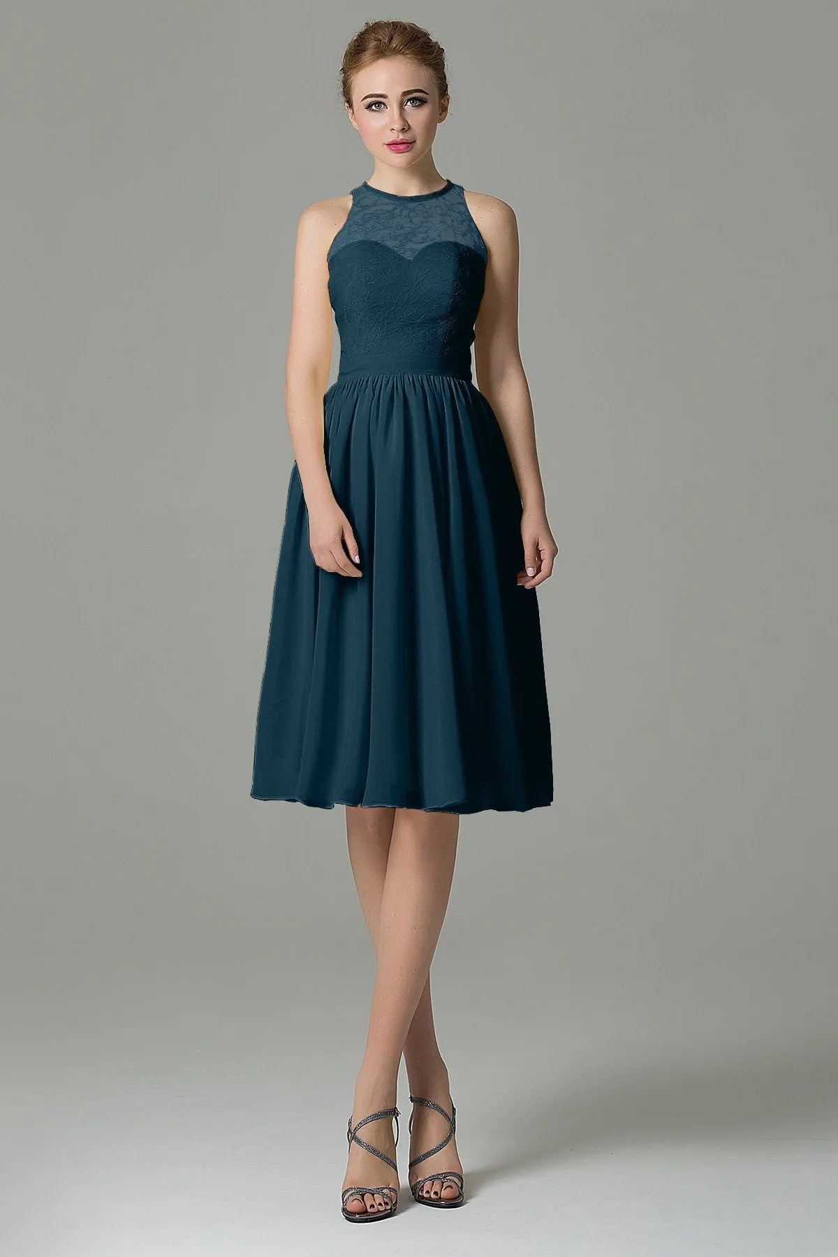 A-Line Knee Length Lace Short Bridesmaid Dress COZK16003