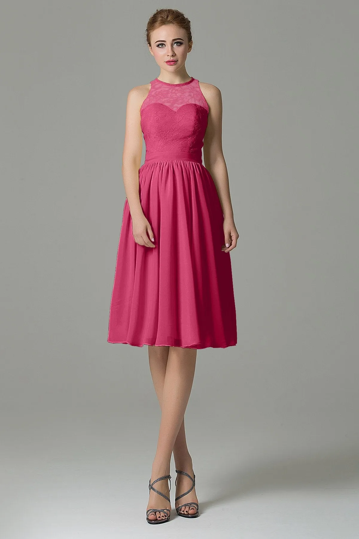 A-Line Knee Length Lace Short Bridesmaid Dress COZK16003