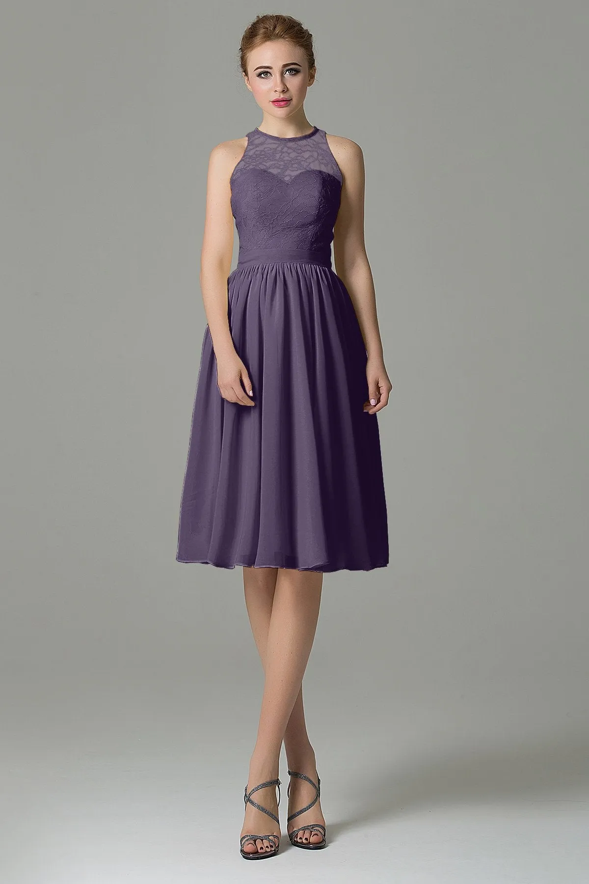 A-Line Knee Length Lace Short Bridesmaid Dress COZK16003