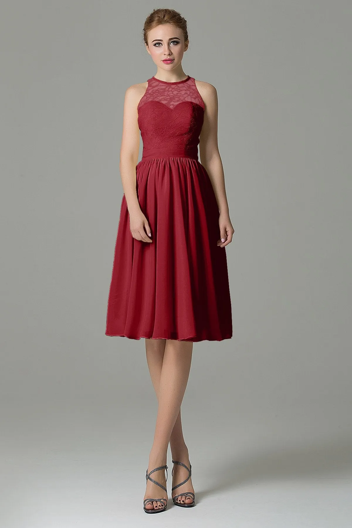 A-Line Knee Length Lace Short Bridesmaid Dress COZK16003