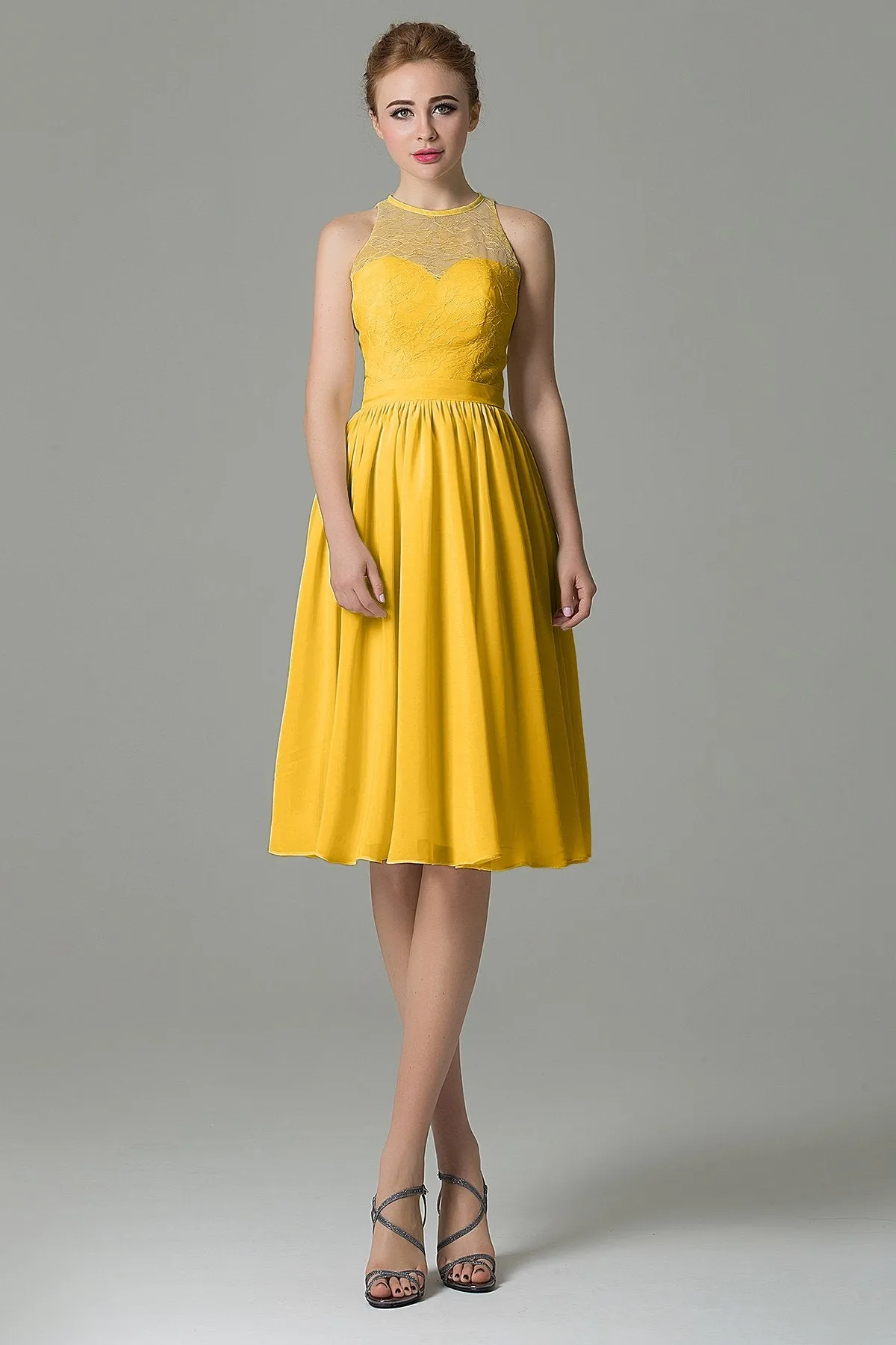 A-Line Knee Length Lace Short Bridesmaid Dress COZK16003