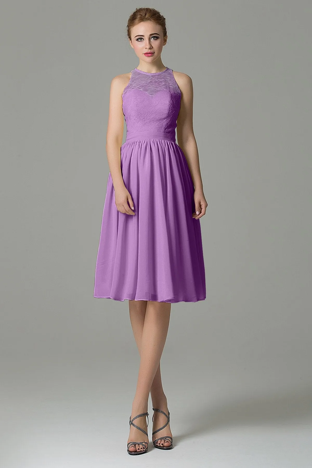 A-Line Knee Length Lace Short Bridesmaid Dress COZK16003