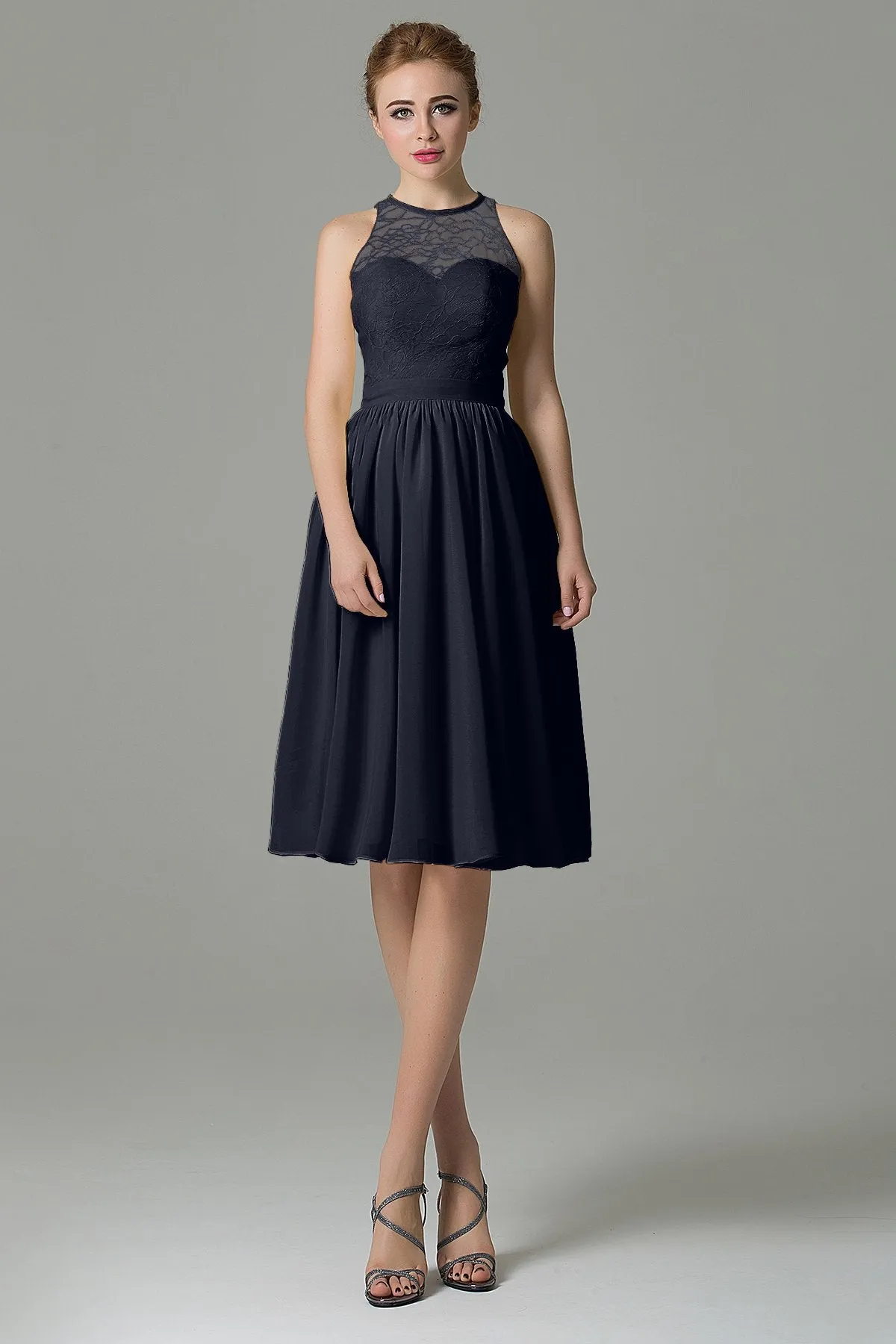 A-Line Knee Length Lace Short Bridesmaid Dress COZK16003