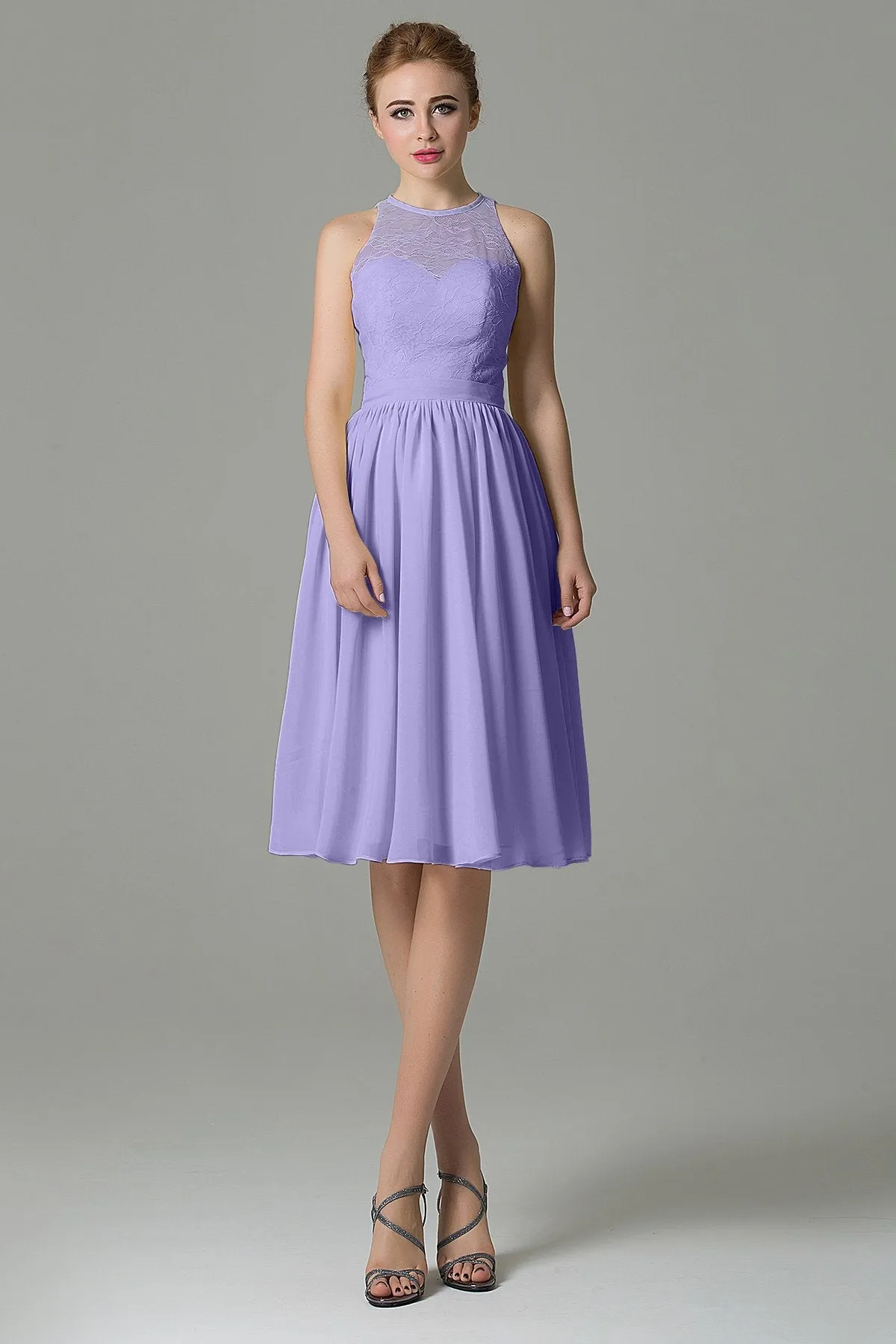 A-Line Knee Length Lace Short Bridesmaid Dress COZK16003