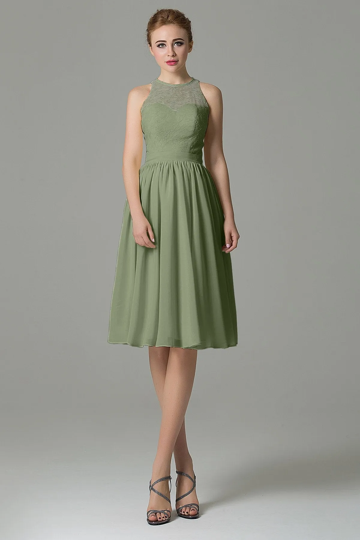 A-Line Knee Length Lace Short Bridesmaid Dress COZK16003