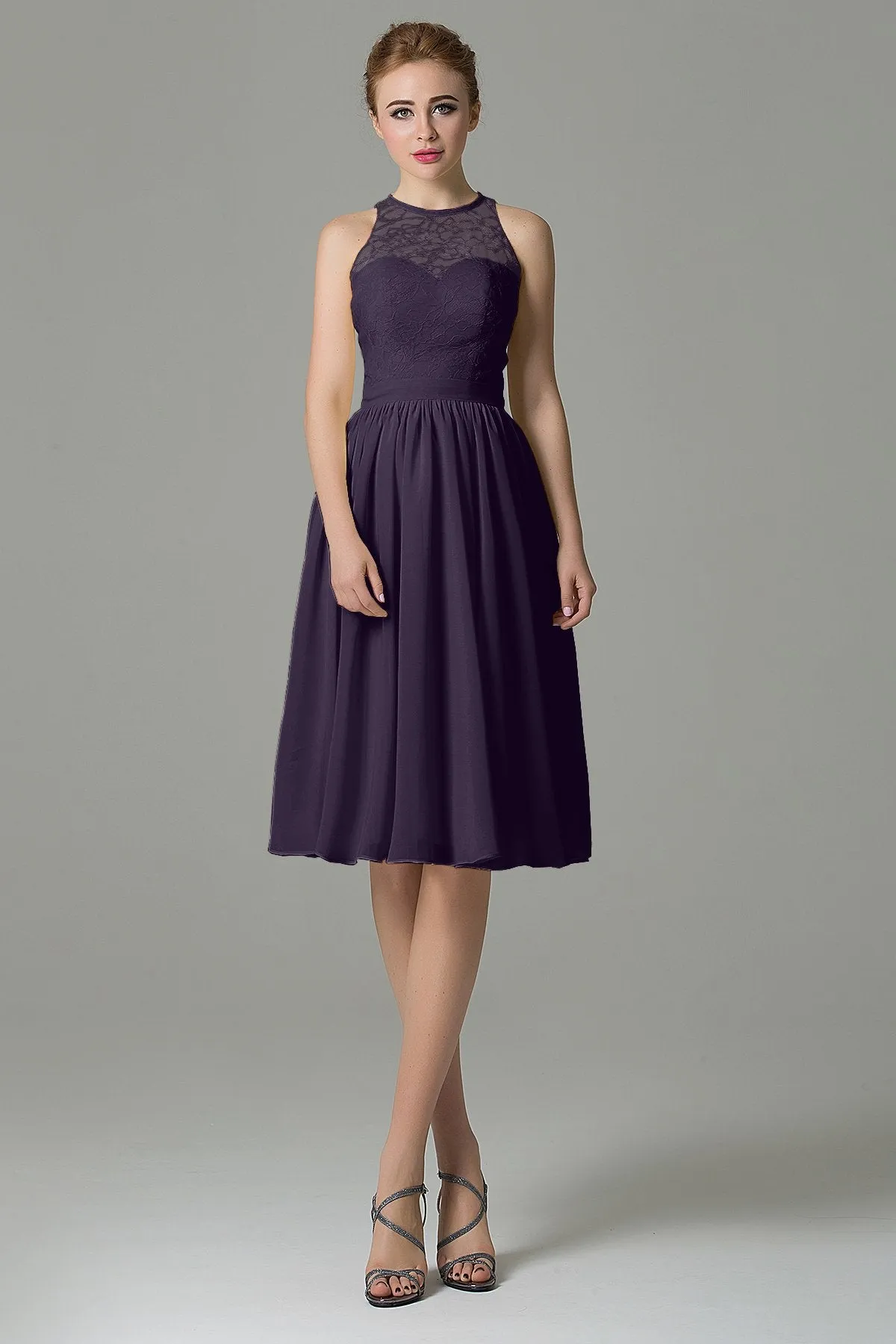 A-Line Knee Length Lace Short Bridesmaid Dress COZK16003