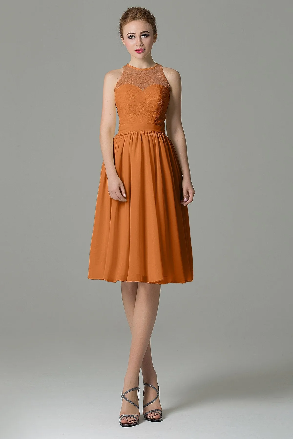 A-Line Knee Length Lace Short Bridesmaid Dress COZK16003