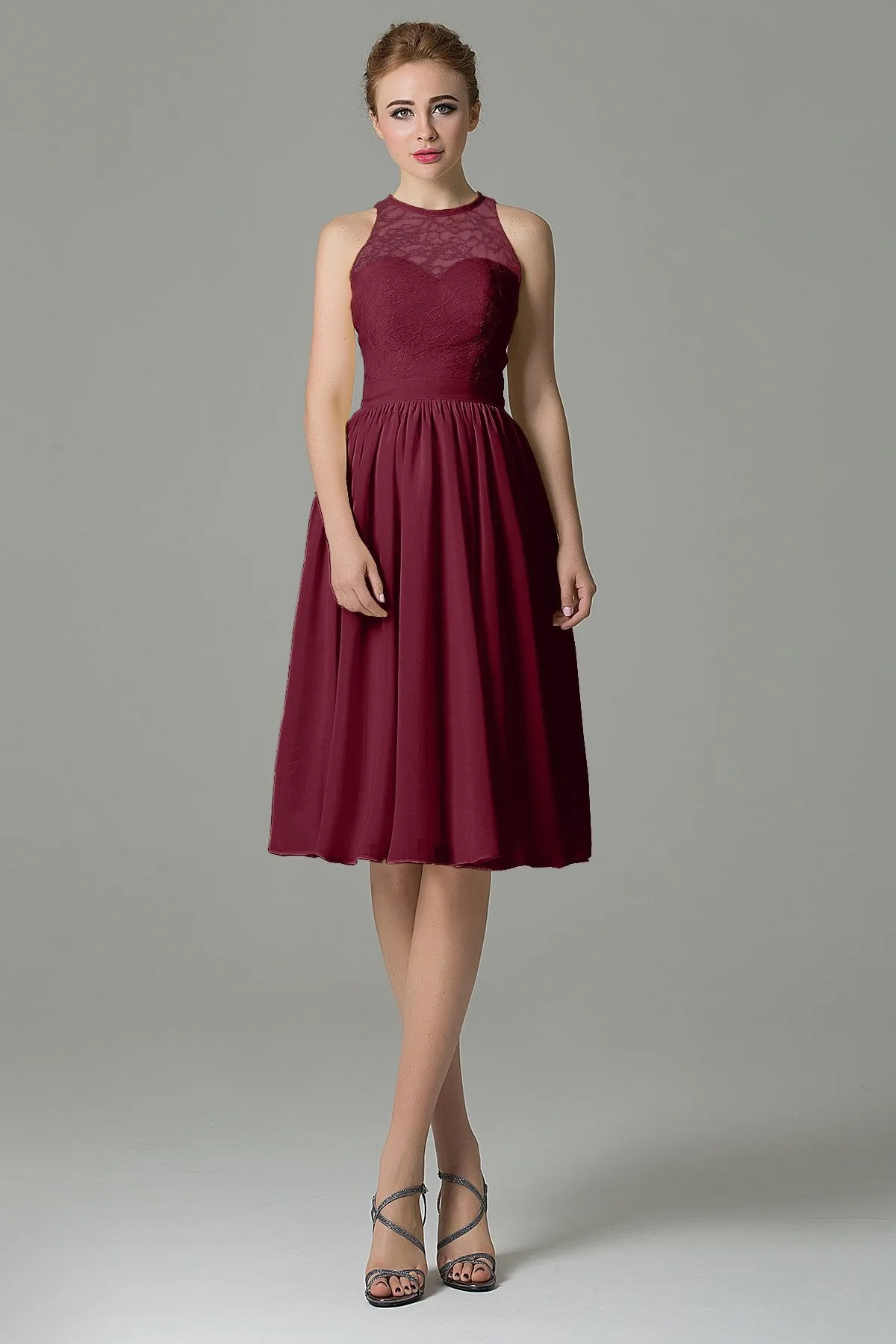 A-Line Knee Length Lace Short Bridesmaid Dress COZK16003