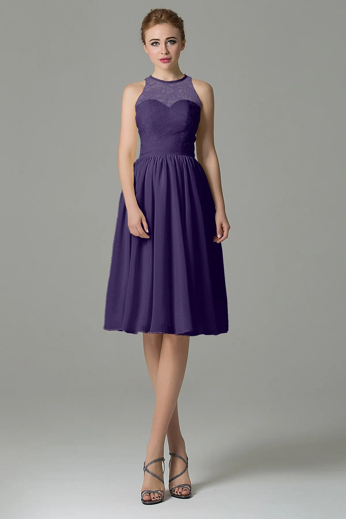 A-Line Knee Length Lace Short Bridesmaid Dress COZK16003