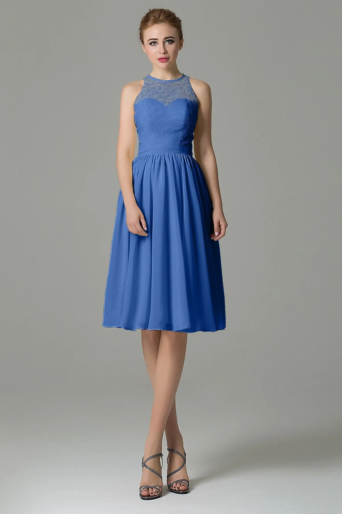 A-Line Knee Length Lace Short Bridesmaid Dress COZK16003