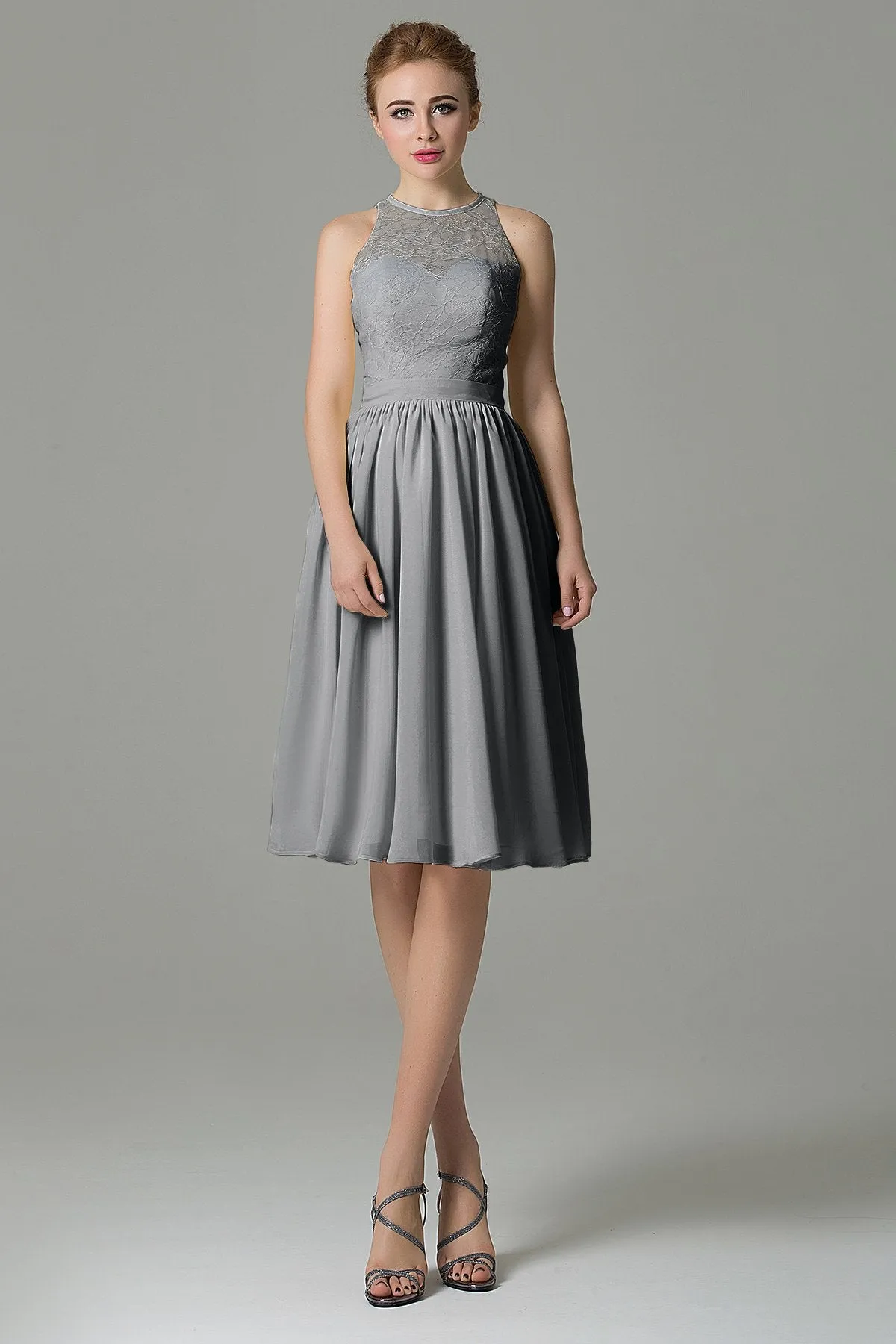 A-Line Knee Length Lace Short Bridesmaid Dress COZK16003