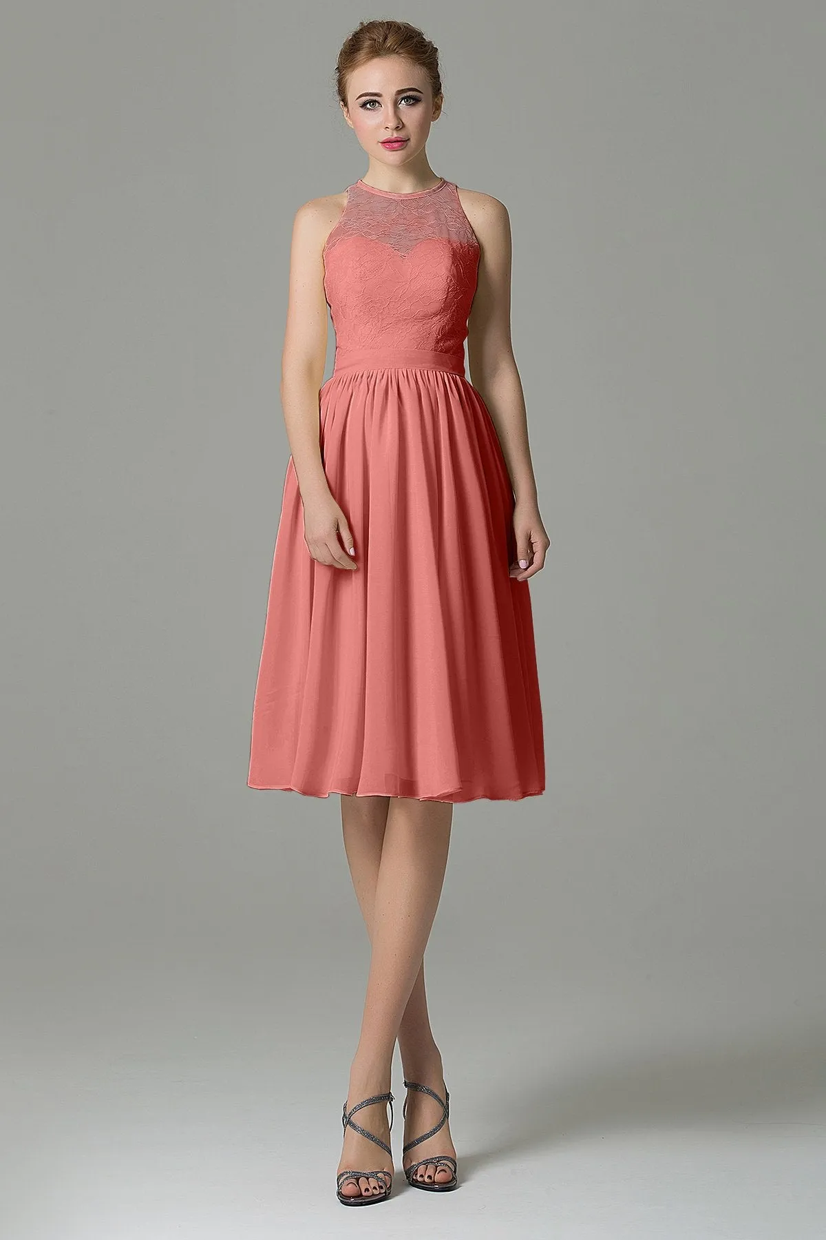 A-Line Knee Length Lace Short Bridesmaid Dress COZK16003