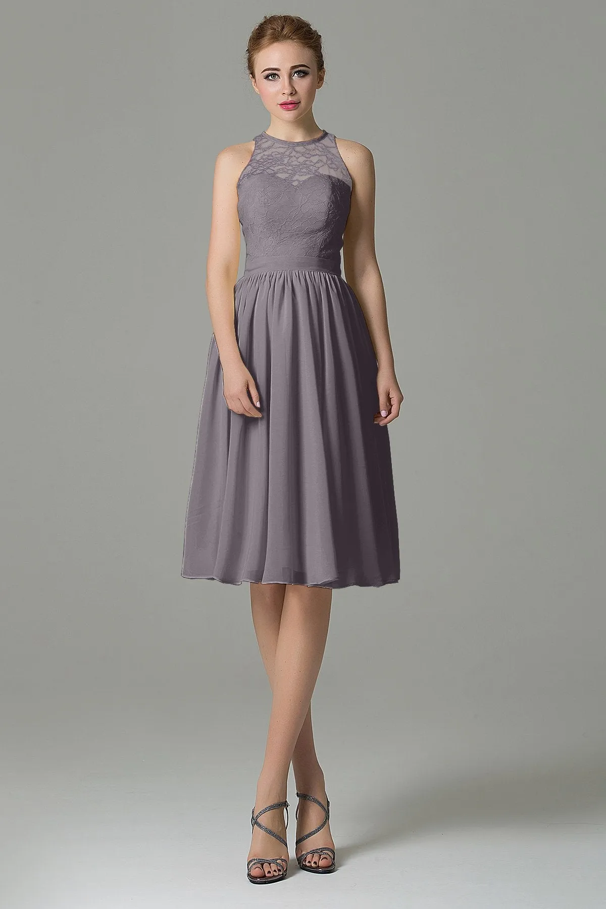 A-Line Knee Length Lace Short Bridesmaid Dress COZK16003