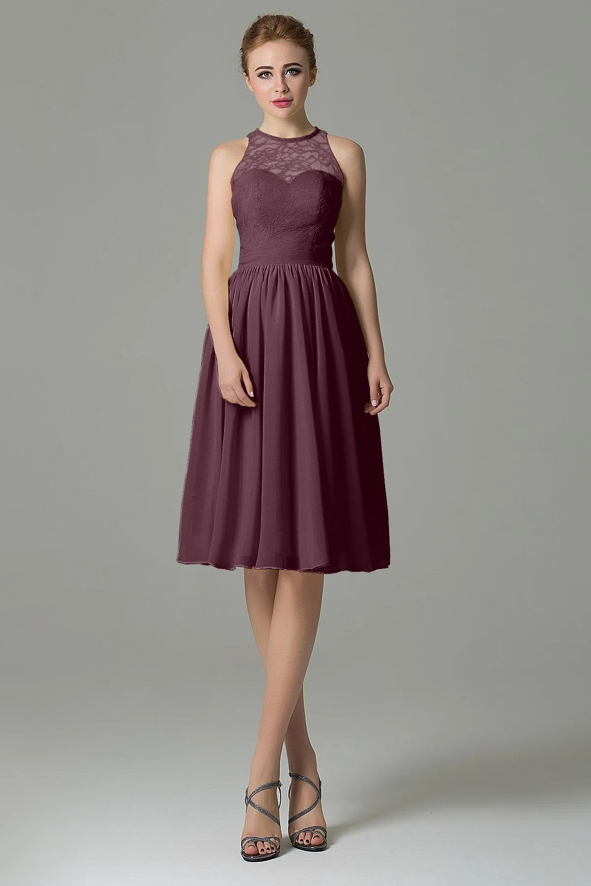A-Line Knee Length Lace Short Bridesmaid Dress COZK16003