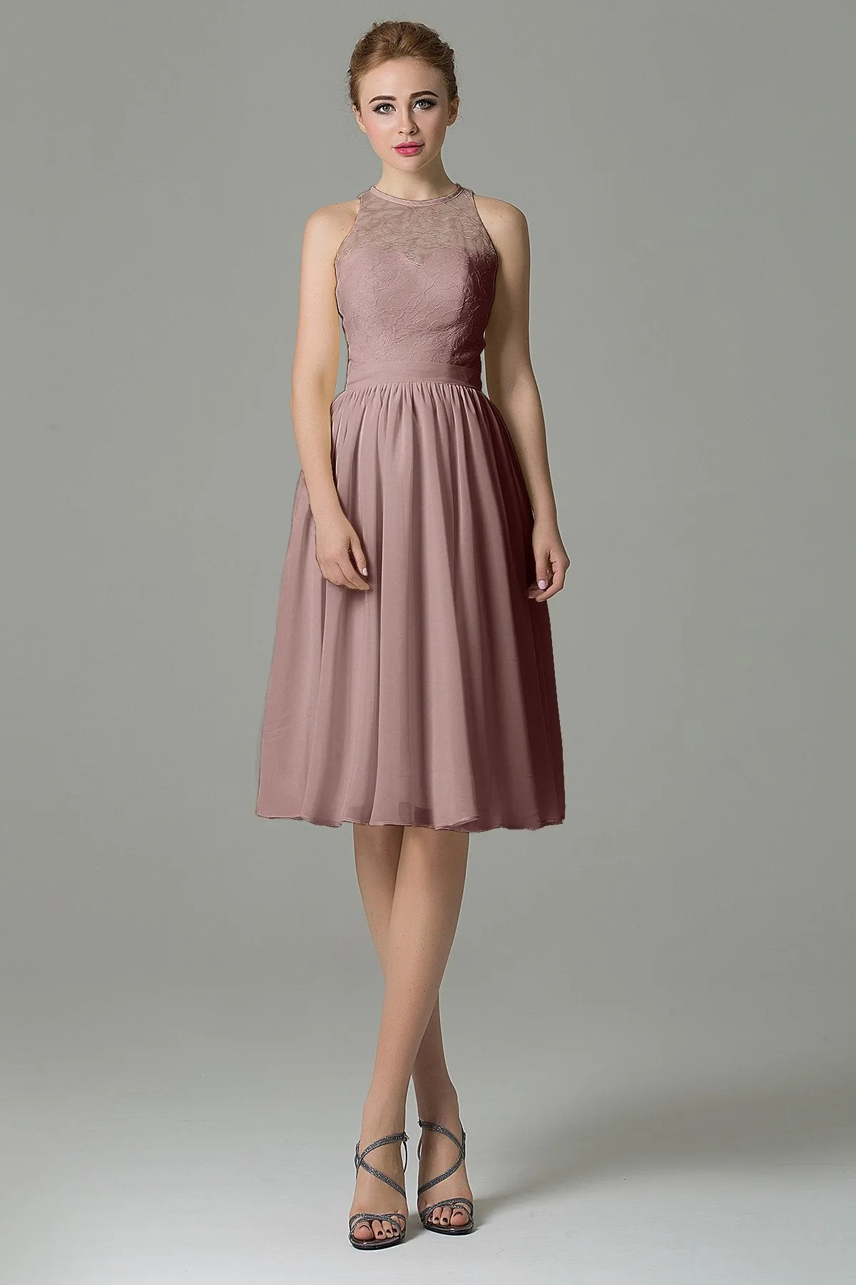 A-Line Knee Length Lace Short Bridesmaid Dress COZK16003