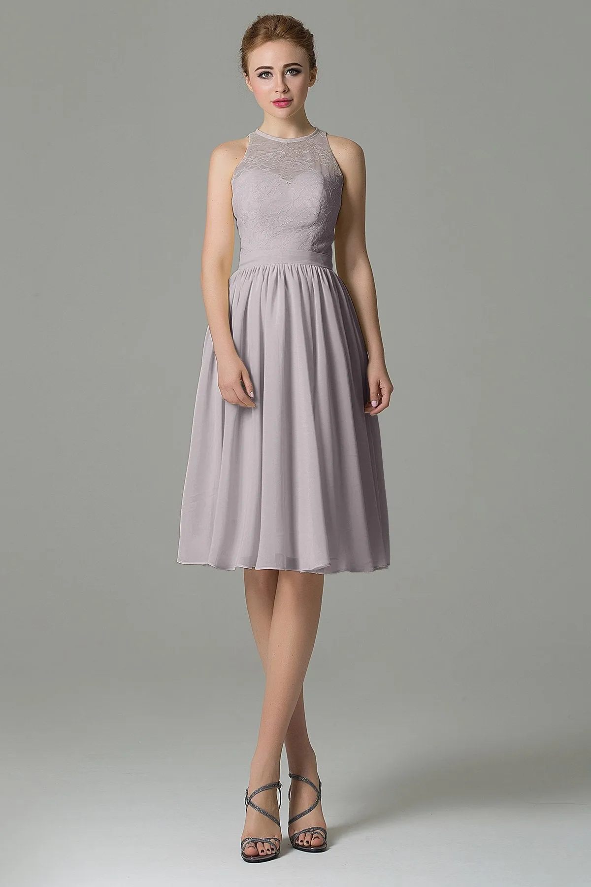 A-Line Knee Length Lace Short Bridesmaid Dress COZK16003