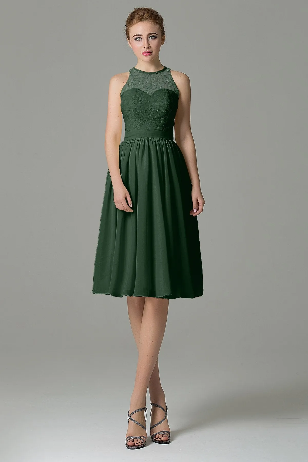 A-Line Knee Length Lace Short Bridesmaid Dress COZK16003
