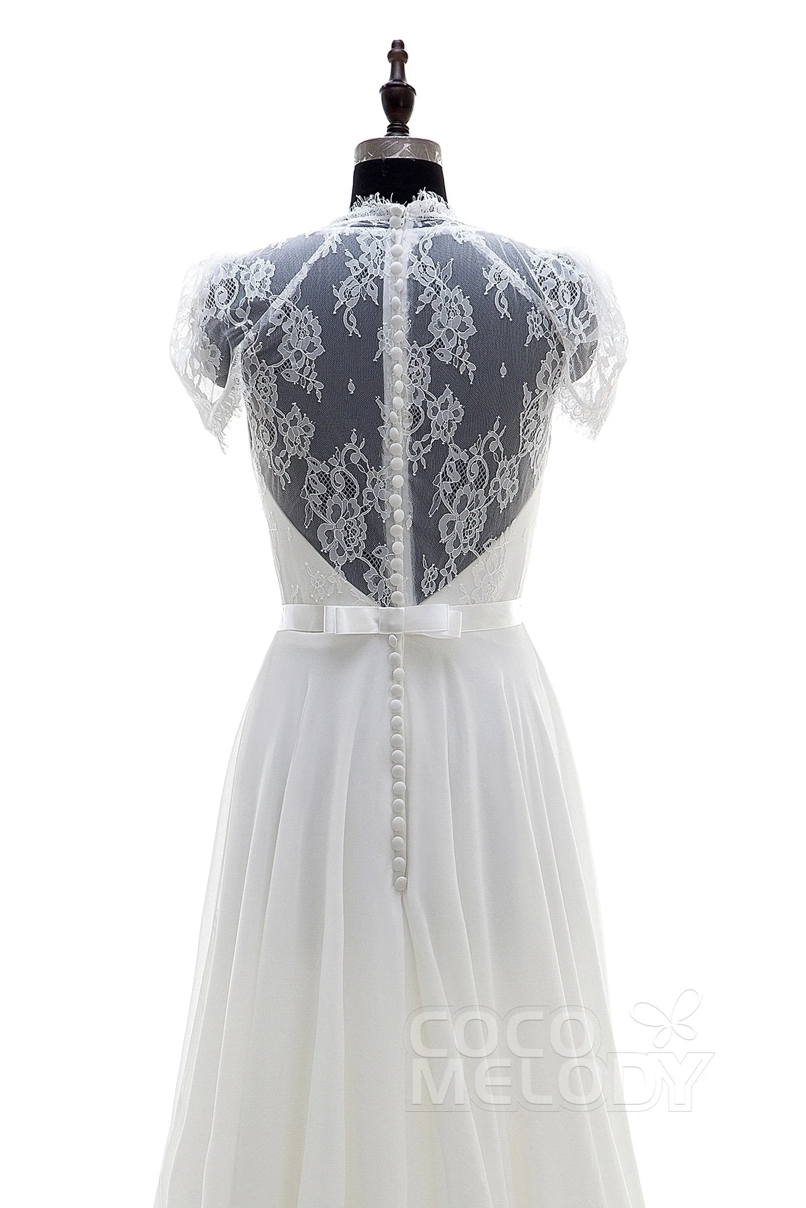 A-Line Sweep-Brush Train Chiffon Wedding Dress LD2676