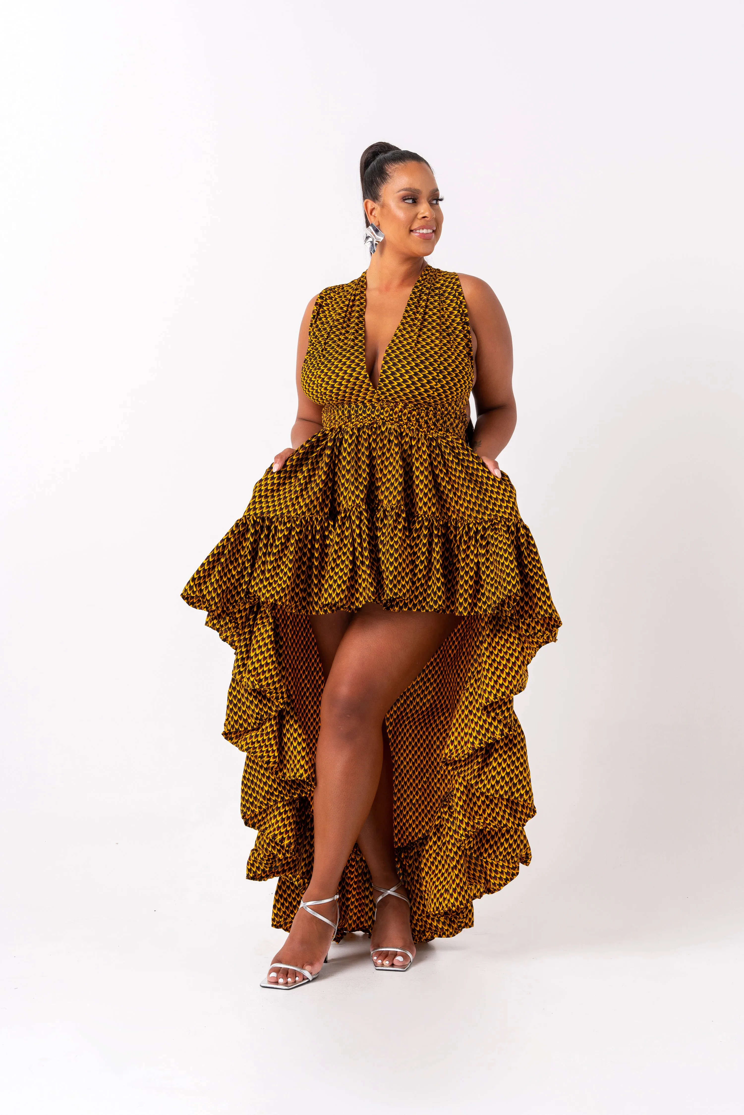 AGBANI African Print Hi-low Infinity Dress