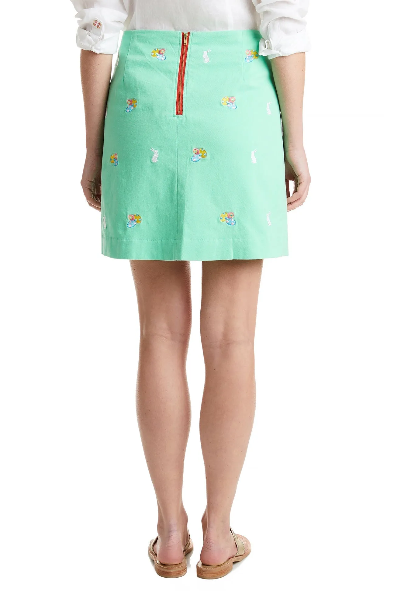Ali Skirt Stretch Twill Spring Green with Easter Eggs and Bunny 19"