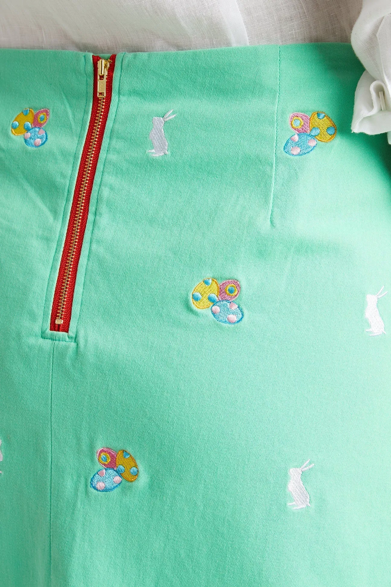 Ali Skirt Stretch Twill Spring Green with Easter Eggs and Bunny 19"