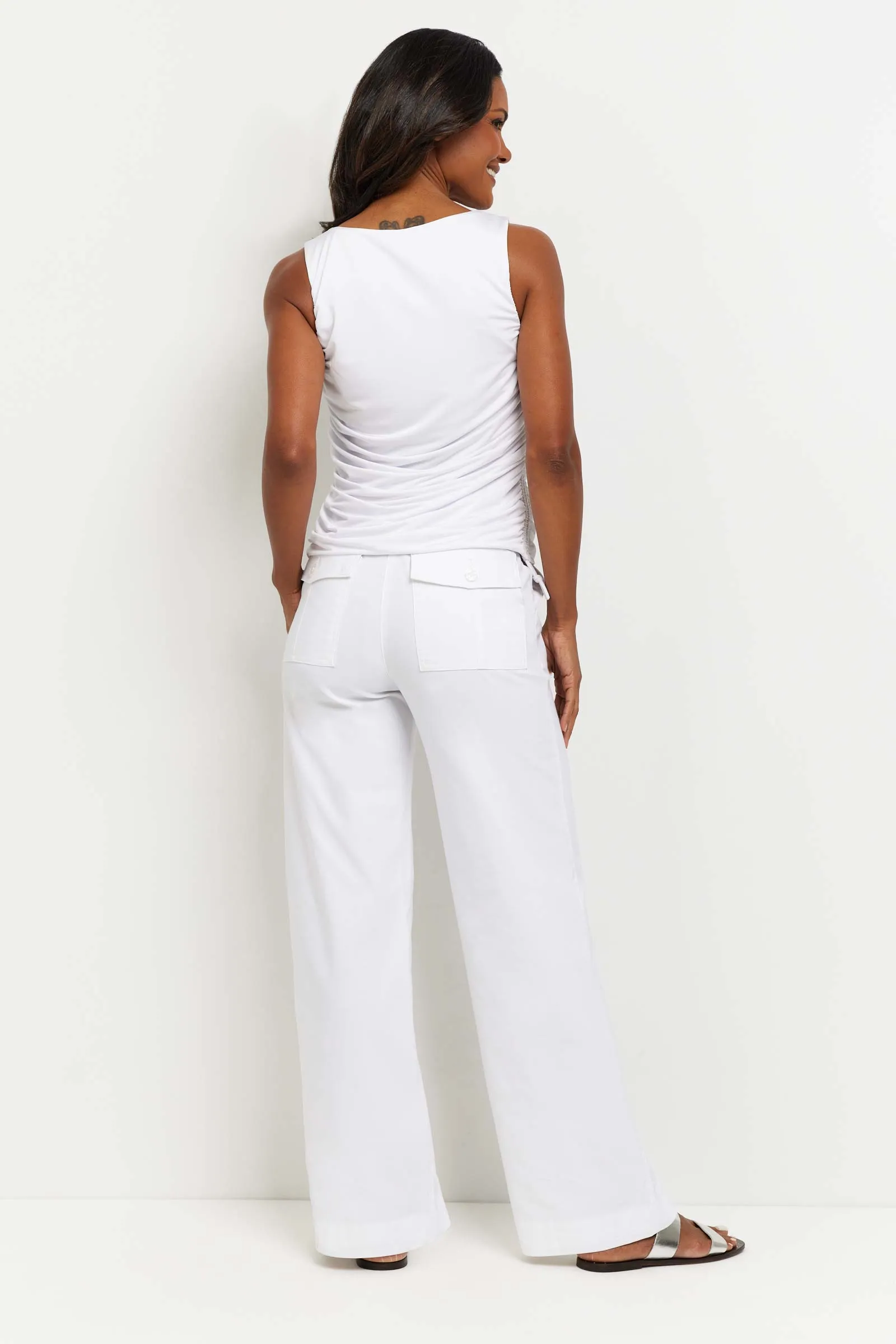 Alix Ruched Sleeveless Super Jersey Top (White)