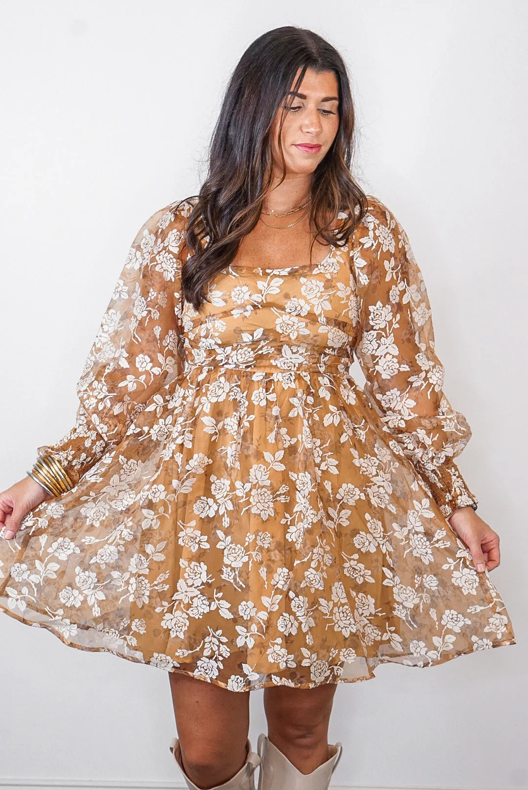 Autumn Romance Mustard Floral Dress