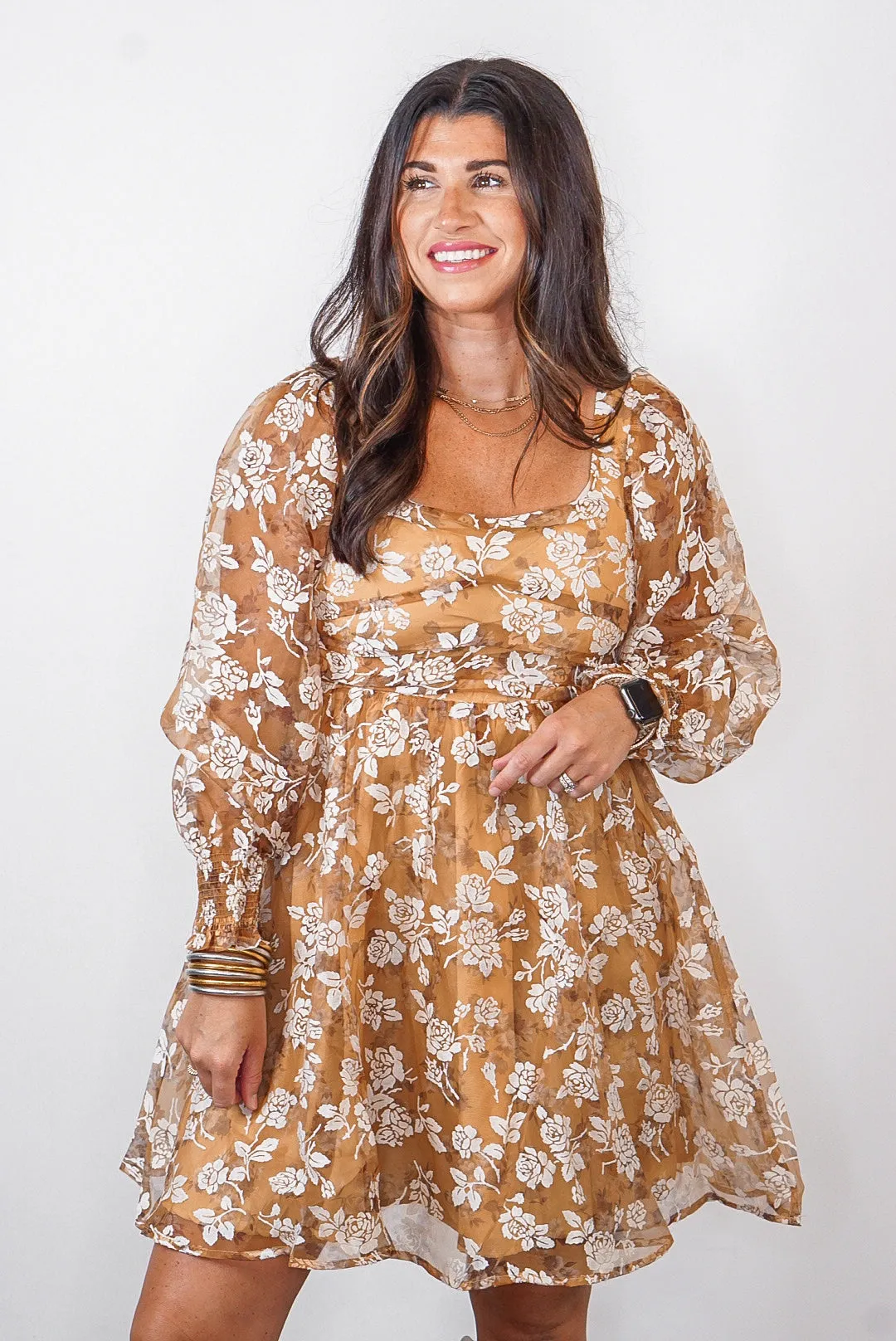Autumn Romance Mustard Floral Dress