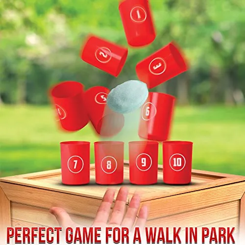 Bean Bag Toss Game for Kids & Adults – Carnival Party Supplies Games Set with 3 Small Bean Bags for Tossing and 10 Cans Great for Kids Party, Outdoor BBQs