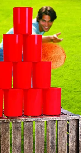 Bean Bag Toss Game for Kids & Adults – Carnival Party Supplies Games Set with 3 Small Bean Bags for Tossing and 10 Cans Great for Kids Party, Outdoor BBQs